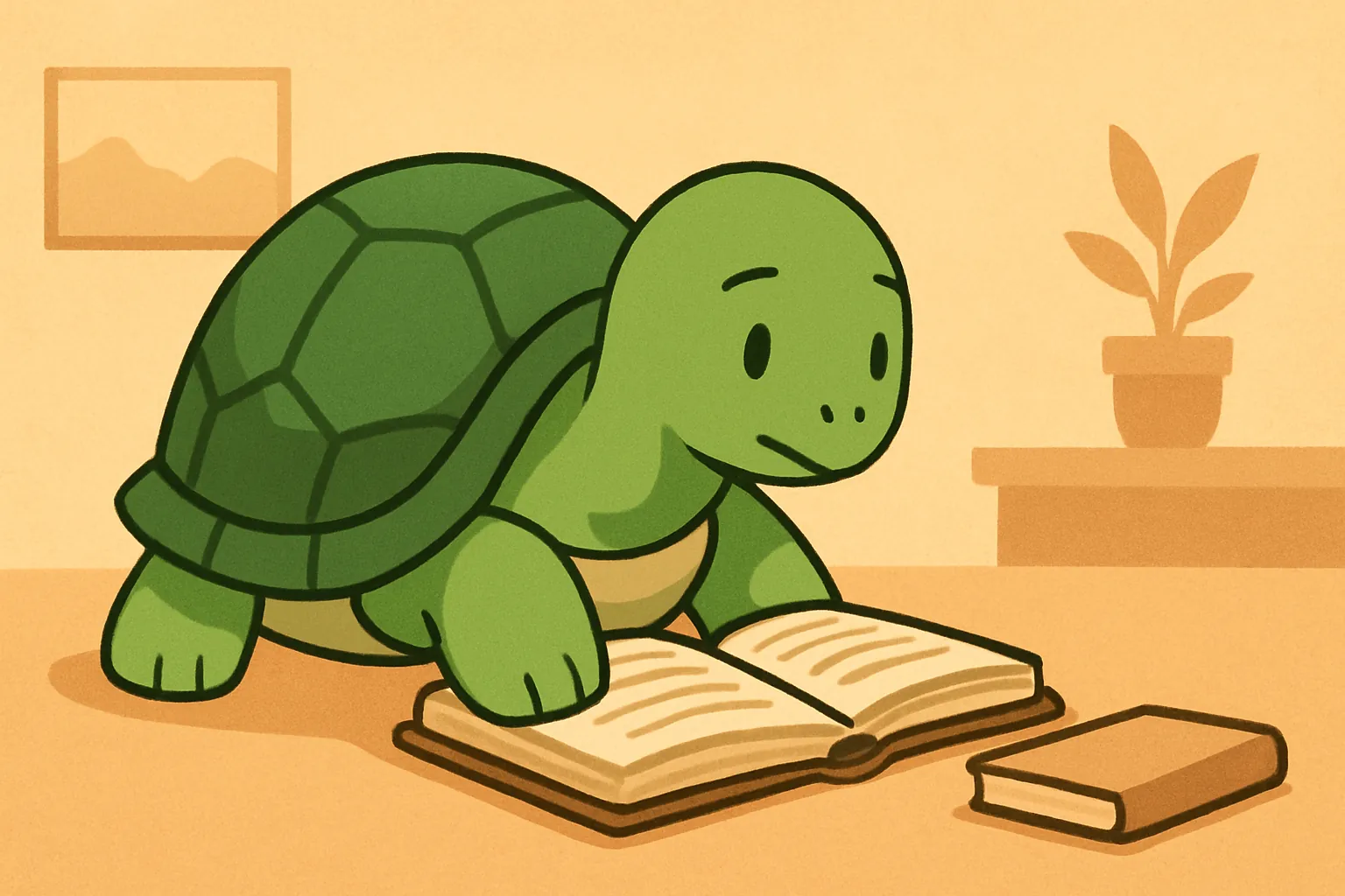 Editorial illustration showing the TortoLingua turtle in a real-world language-learning reading scene for the article "Learn Serbian for Beginners: A Practical Guide".