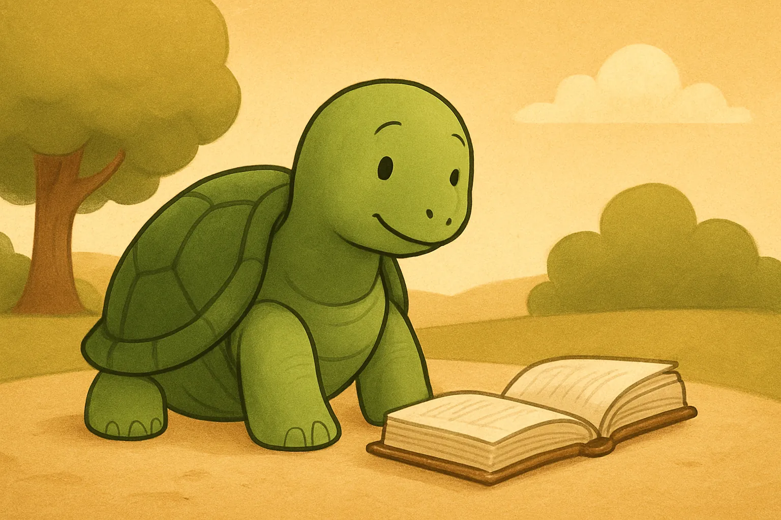 Ilustración editorial que muestra la tortuga de TortoLingua en una escena cálida de cuento infantil para el artículo "Beneficios de criar niños bilingües: qué dice la ciencia".